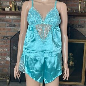 Elegant Teal Lace Sleepwear Set